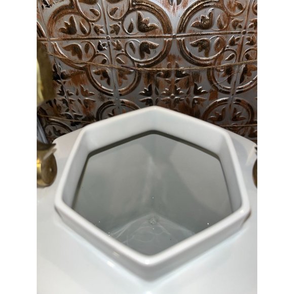 Mikasa Continental White  Hexagon Shaped Tea Pot Brass Handle Vintage - Picture 7 of 12